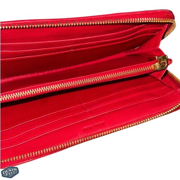 Miu Miu Matelassé Red/Gold Leather Zip-Around Long Wallet ❤️ Luxurious Texture - Picture 14 of 16